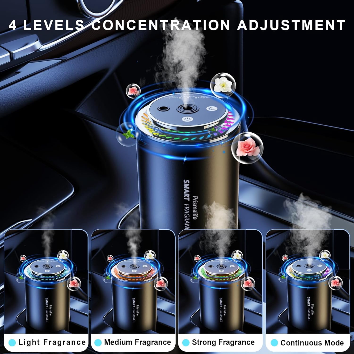 Smart Car Air Freshener, Rechargeable Car Air Freshener Diffuser with Starlight Projector & Atmosphere Light, Adjustable Car Freshener with Ultrasonic Tech & Auto On/Off, 50ml Perfume Included