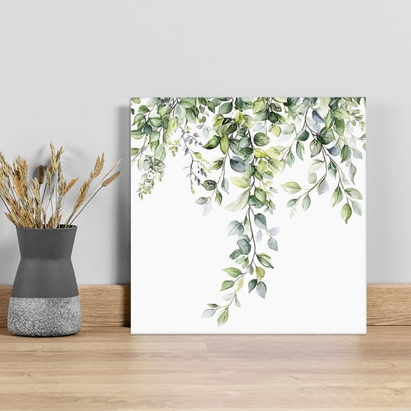 Summer Eucalyptus Leaves Wall Art Painting on Canvas, Pastoral Rustic Botanical Canvas Art Home Prints Wall Art Framed Modern Artwork for Living Room Bedroom Wall Decor 8x8in