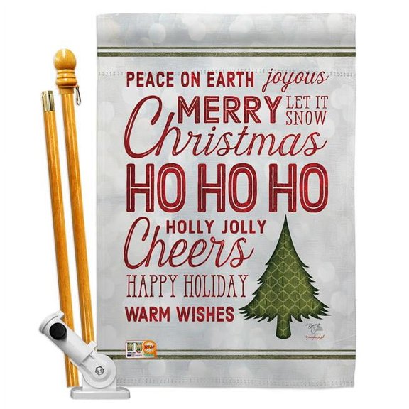 Breeze Decor BD-XM-HS-114178-IP-BO-D-US18-SB 28 x 40 in. Christmas Wishes Words Winter Impressions Decorative Vertical Double Sided House Flag Set & Pole Bracket Hardware
