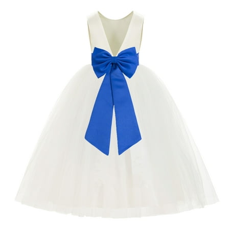 

Ivory V-Back Satin Flower Girl Dresses for Wedding Toddlers 219T