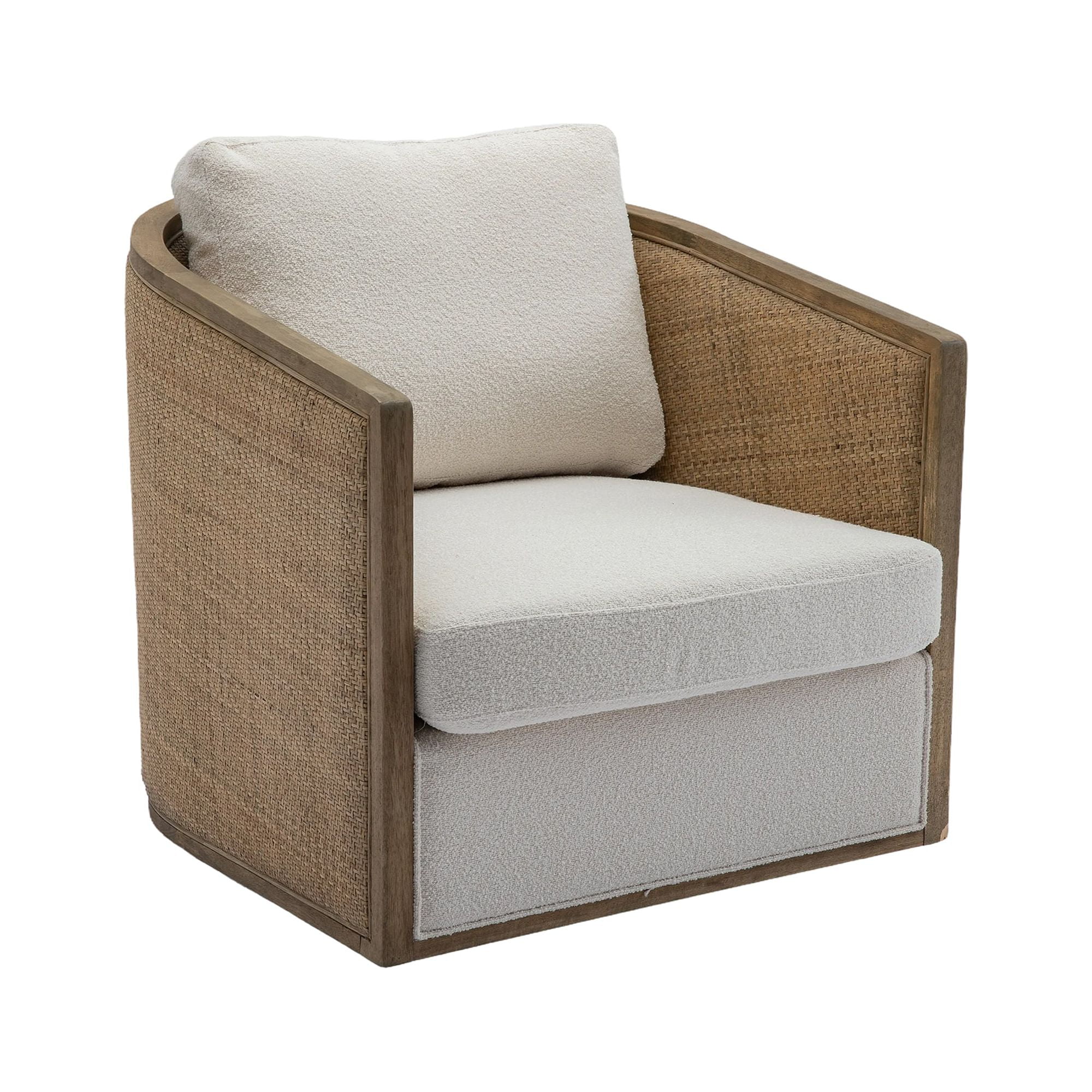 MAYEERTY Swivel Barrel Chair, Comfy Round Accent Sofa Chair for Living Room, 360 Degree Swivel Leisure Arm Chair for Nursery (Beige Boucle)