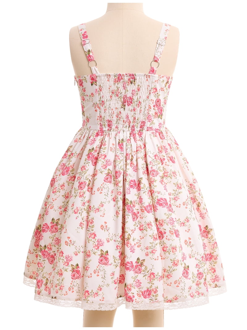 IBTOM CASTLE Tween Girls Midi Corset Dress for Middle School Dance Party Summer Vacation Sundresses Holiday Junior Dresses 15-16 Years Pink Floral
