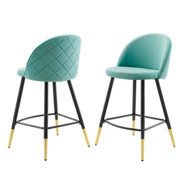 Counter Stool Chair, Set of 2, Velvet, Metal Steel, Blue, Modern Contemporary Urban Design, Bar Pub Cafe Bistro Hotel Restaurant Hospitality