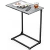 C-Shaped Side Table C Table for Sofa with Two-Piece Desktop & Metal Large Surface End Table for Living Room Bedroom Bedside Rustic Design
