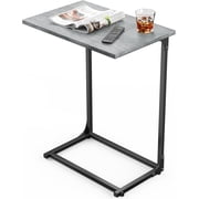C-Shaped Side Table C Table for Sofa with Two-Piece Desktop & Metal Large Surface End Table for Living Room Bedroom Bedside Rustic Design
