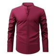 thumbnail image 2 of Men's Retro Stand Collar Long Sleeve Stretch Shirt Comfortable Business Casual Formal Wear Stylish Top Slim Fit Button Down Classic Daily Wear Mens Summer Lightweight Pullover Tee Shirts, 2 of 6