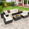 thumbnail image 3 of Costway 8PCS Patio Rattan Furniture Set Fire Pit Table Tank Holder Cover Deck Off White, 3 of 10