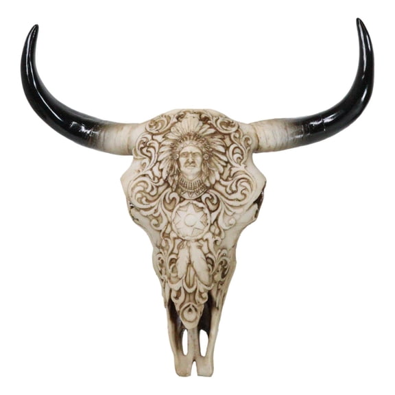Southwestern Tribal Buffalo Skull Tribal Indian Chief Scrollwork Wall Decor