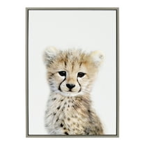 Kate and Laurel Sylvie Baby Cheetah Animal Print Portrait Framed Canvas Wall Art by Amy Peterson, 23x33 Gray