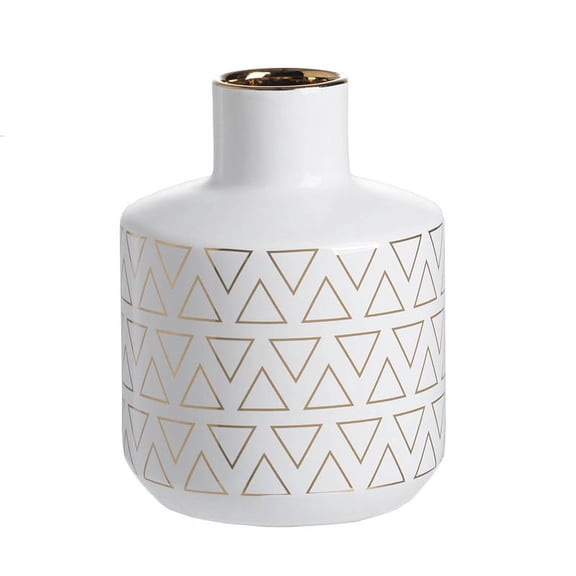 A&B Home White Ceramic Vase with Gold Geometric Pattern 5.9" x 5.9" x 7.9