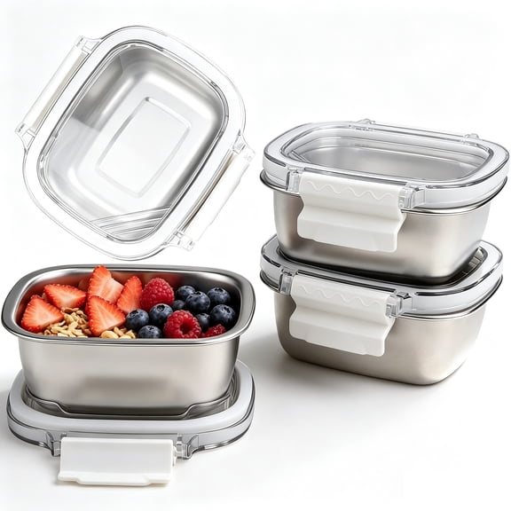 RIOFLY 3 pack 8.45 oz Stainless Steel Snack Containers with Lids, Leakproof Freezer Safe, for Meal Prep and Portioning Snacks and Dips