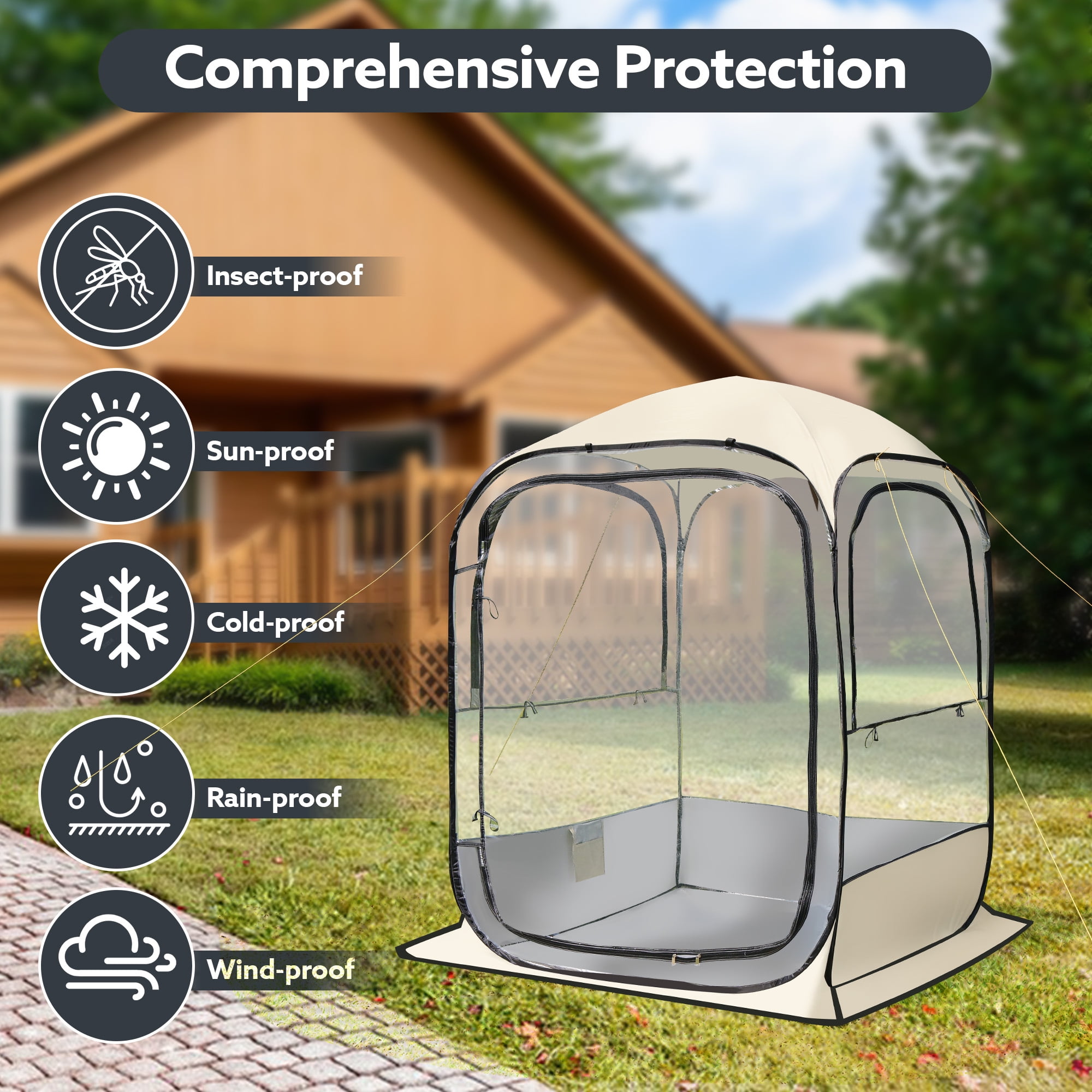 51 × 51 × 67 inch all-weather pop-up tent, instant bubble tent for 2-3 people, rain proof camping sunshade with ventilation windows, spacious indoor space for cold and wind resistance, suitable for s