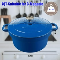 7QT Enameled Cast Iron Dutch Oven for Baking Sourdough, Non-Stick Ceramic Pot with Lid, Blue