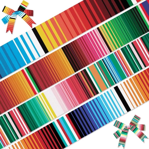 Hsomely 4 Rolls 20 Yards 1" Cinco de Mayo Fiesta Serape Grosgrain Ribbon, Day of The Dead Colorful Ribbon for DIY Crafts Party Decor Gift Wrapping