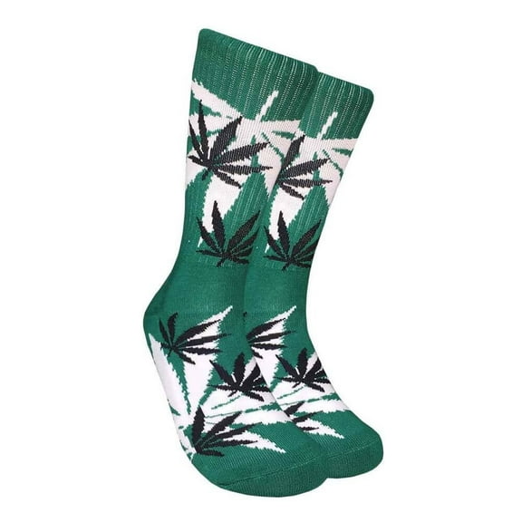 Couver Unisex Maple Leaf Printed Warm Cotton Colorful Casual Athletic Crew Socks - Dark Green / Black / White, Size 10-13, 1 Pair