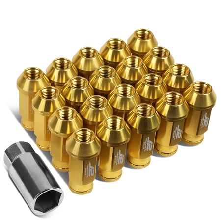 J2 Engineering LN-T7-004-15-GD J2 Engineering 7075 -T6 Forged Aluminum M12X1.5 20Pcs 50mm Height Open -End Lug Nut Set w / Socket Adapter Key (Gold)