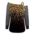 thumbnail image 4 of XIUH Women Fashion Print Cold Shoulder T Shirt Mesh Long Sleeve Spliced Blouse Tops Womens Blouses And Tops Casual 2023 Gold S, 4 of 5