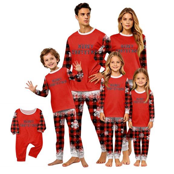 Lvotionpl 2026 Match Family Christmas Pjs, Matching Christmas Pajamas Long Sleeve Top & Pants Set Matching Holiday Family Pajama Xmas Sets