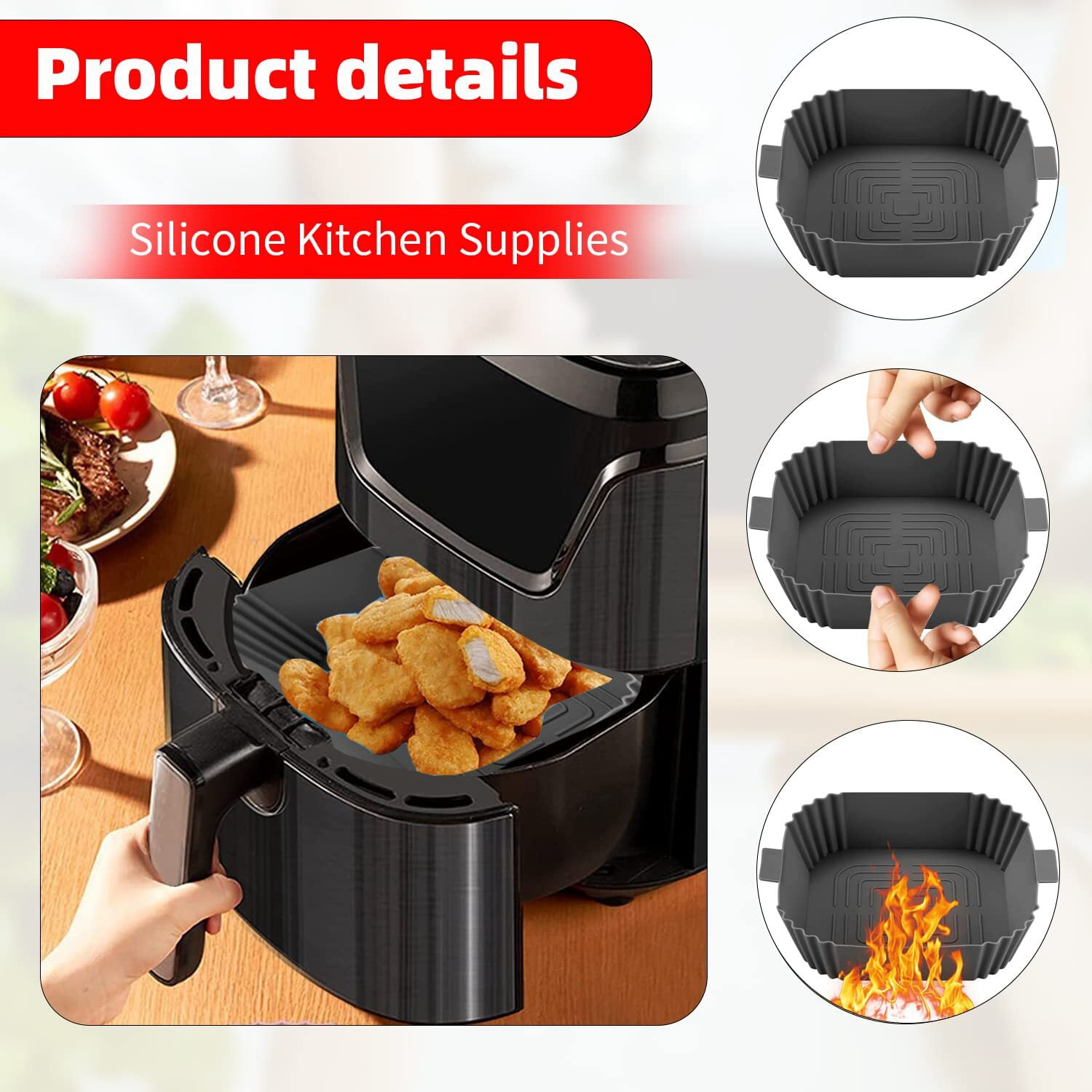  Miracredo Air Fryer Silicone Liners, Food Safe Air Fryer  Silicone Pot, Reusable Silicone Tray, Compatible with Ninja Air Fryer  Basket (X Large - 8.86 Inch, black) : Home & Kitchen