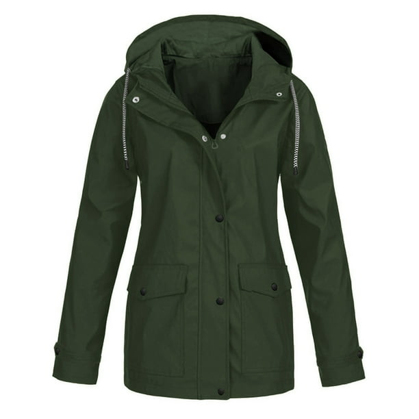 Pntutb, chaqueta de lluvia sólida para mujer, chubasquero impermeable con capucha para exteriores, chaquetas a prueba de viento, prendas de vestir sólidas, liquidación Pntutb Pntutb-5318