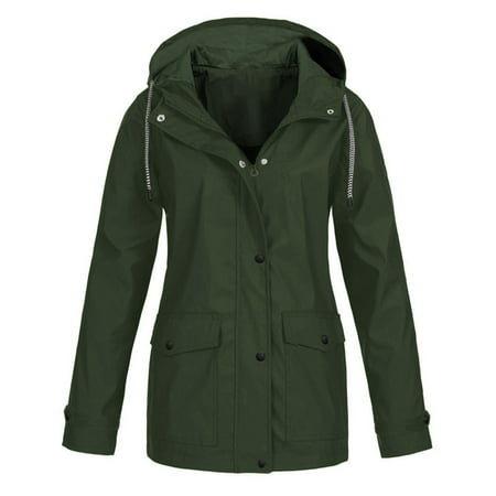 

Trench Coats for Women Lightweight Windproof Zip up Hoodies Yellow Raincoat Long Sleeve Outdoor Rain Jacket