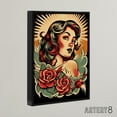 thumbnail image 2 of Rockabilly Pin Up Girl and Roses Tattoo Style Black Framed Canvas Art 12X16", 2 of 4