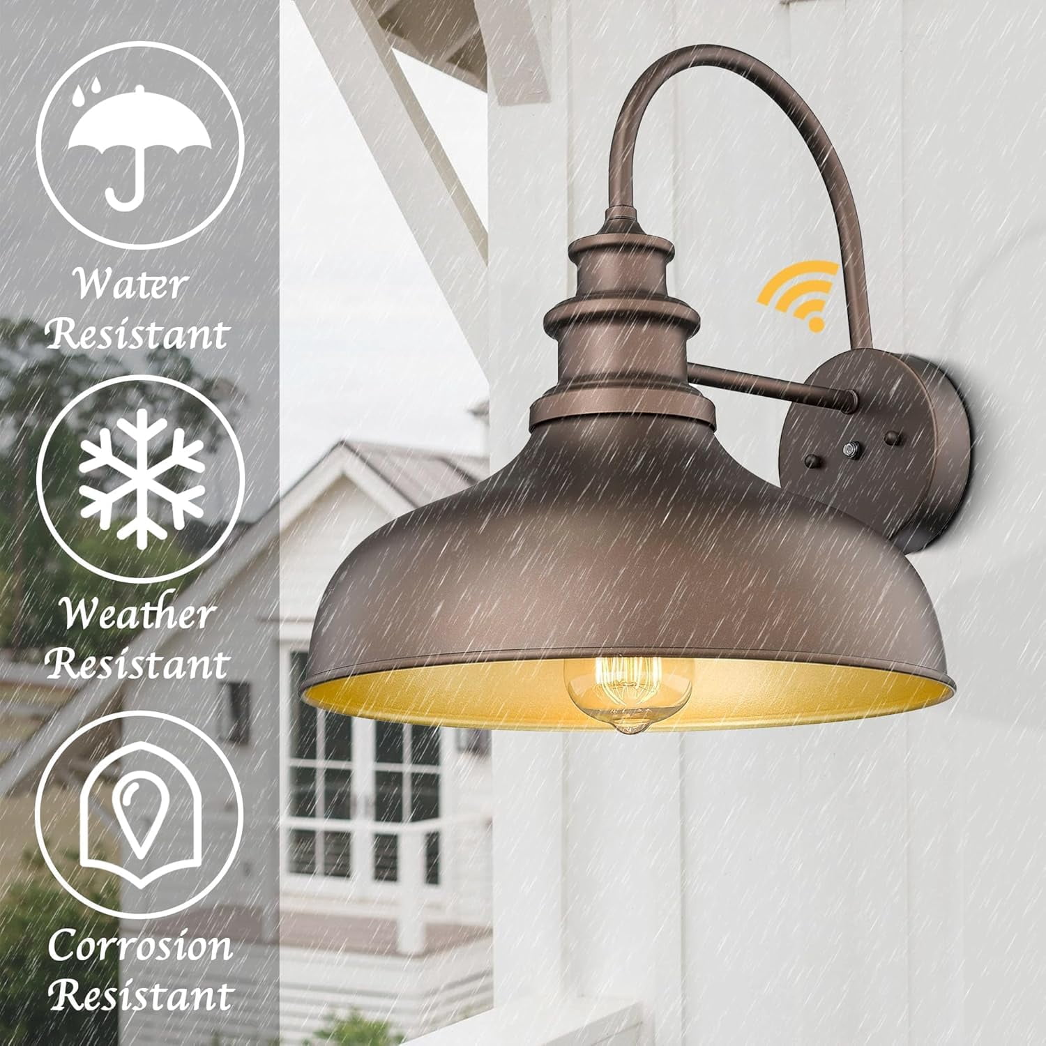 Dusk to Dawn Outdoor Barn Light Anti-Rust Outdoor Wall Sconce Farmhouse Exterior Lighting Fixture Wall Lantern Lamp for Porch,Garage(Oil Rubbed Bronze Finish+Gold Interior, 2 Pack)