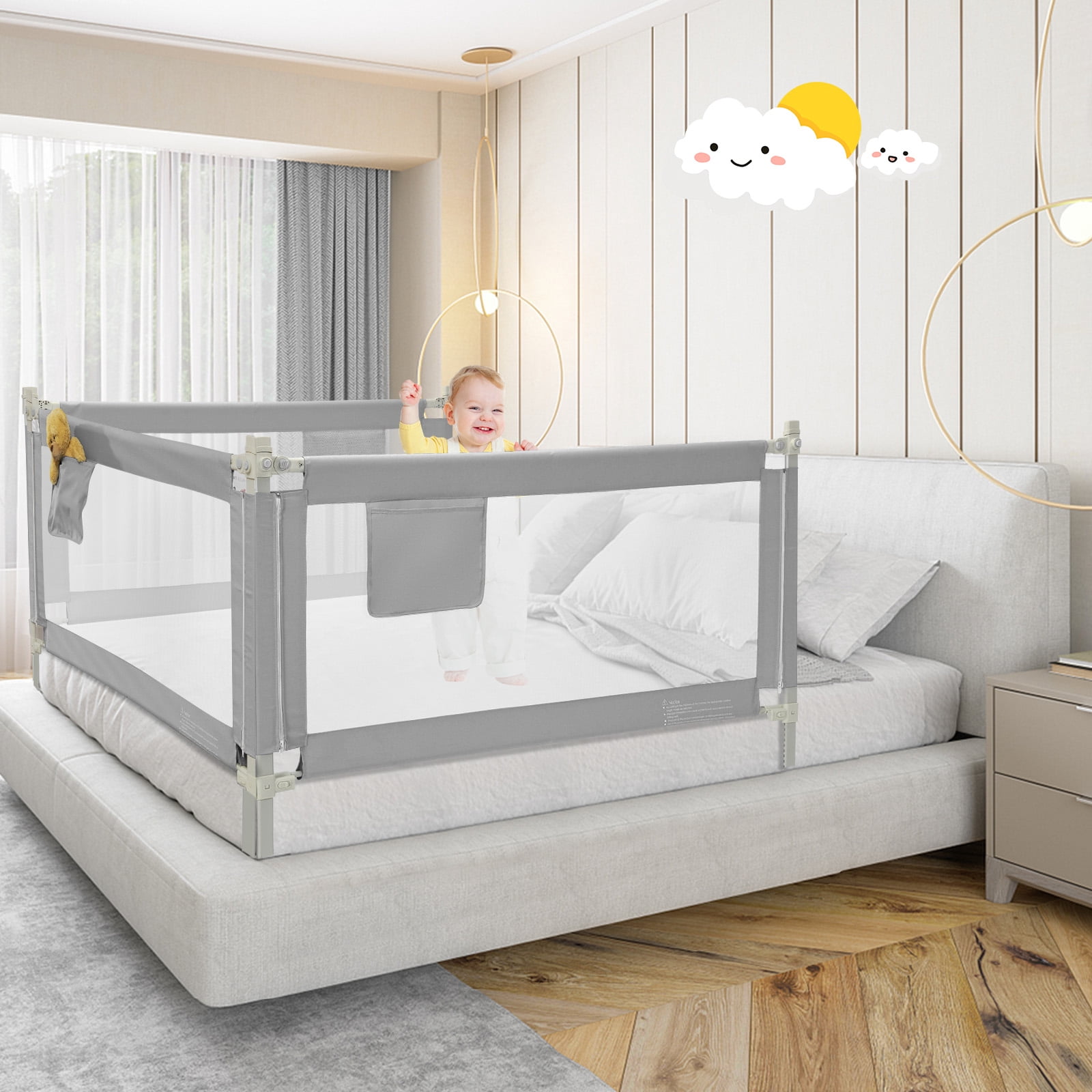 Infans 57" Bed Rails for Toddlers Vertical Lifting Baby Bed Rail Guard with Lock Grey