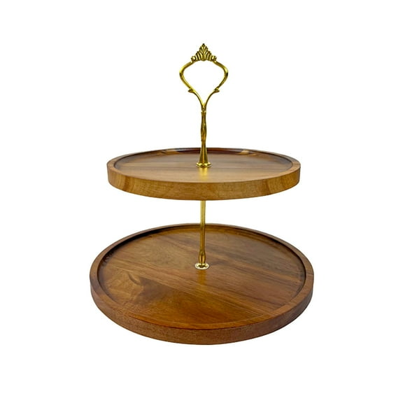 Deeceymbur Two Tier Wood Decorative Tray Cake Stand Dessert Display Holder for Home Kitchen Counter Coffee Bar Party Serving Farmhouse Decor Rustic