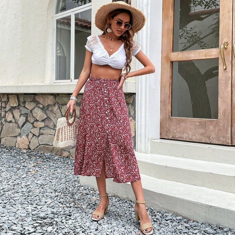 Women's Summer Skirts High Elastic Waisted Casual Skirt