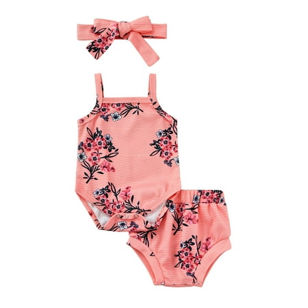 

Bagilaanoe 2pcs Newborn Baby Girls Short Pants Set Spaghetti Strap Romper Tops + Shorts + Headband 3M 6M 12M 18M Infant Floral Printed Casual Summer Outfits