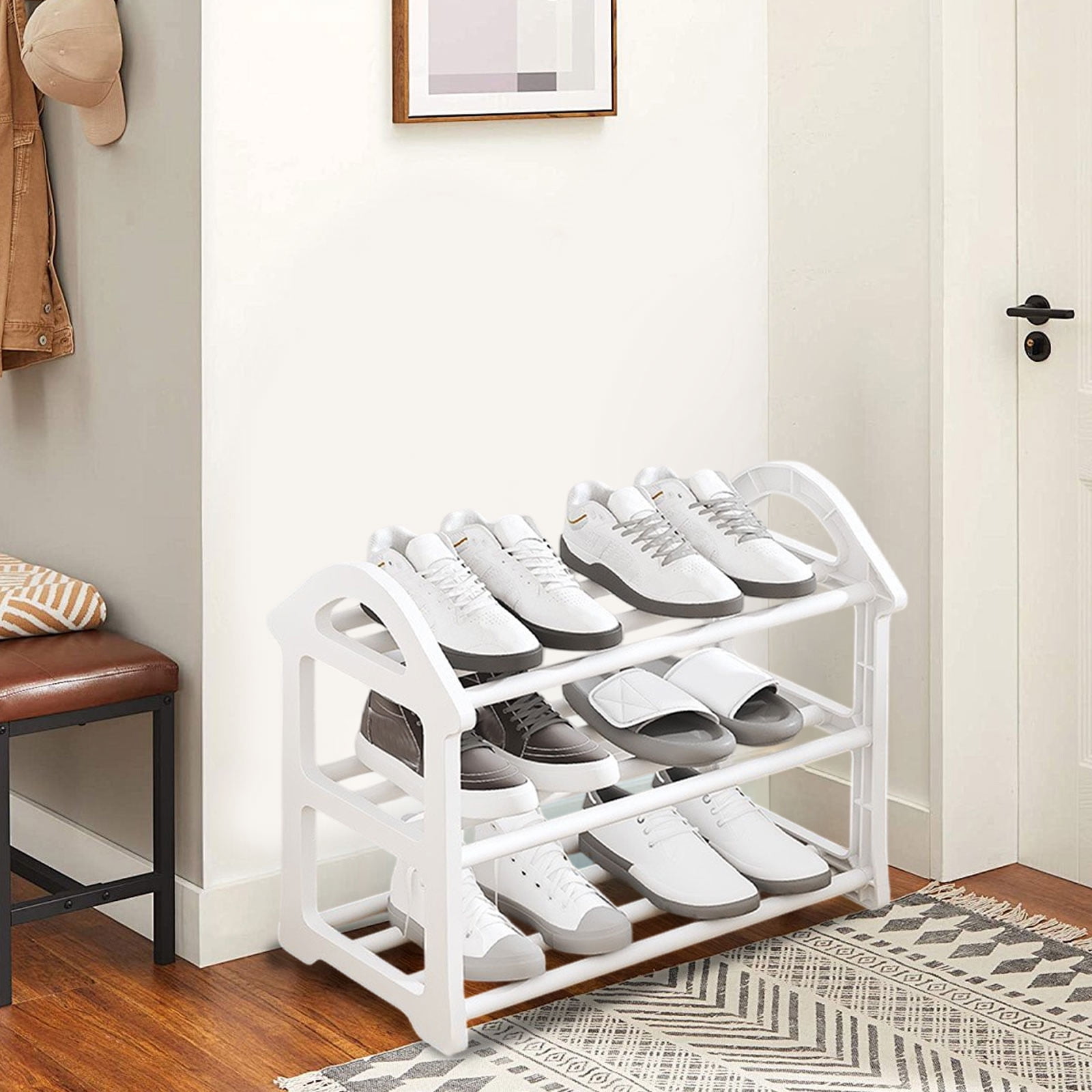 Merryso 3 Tier Plastic Shoe Rack, White Shoe Organizer for Entryway Closet Bedroom, Easy Assembly Ventilated Small Shoe Storage Rack