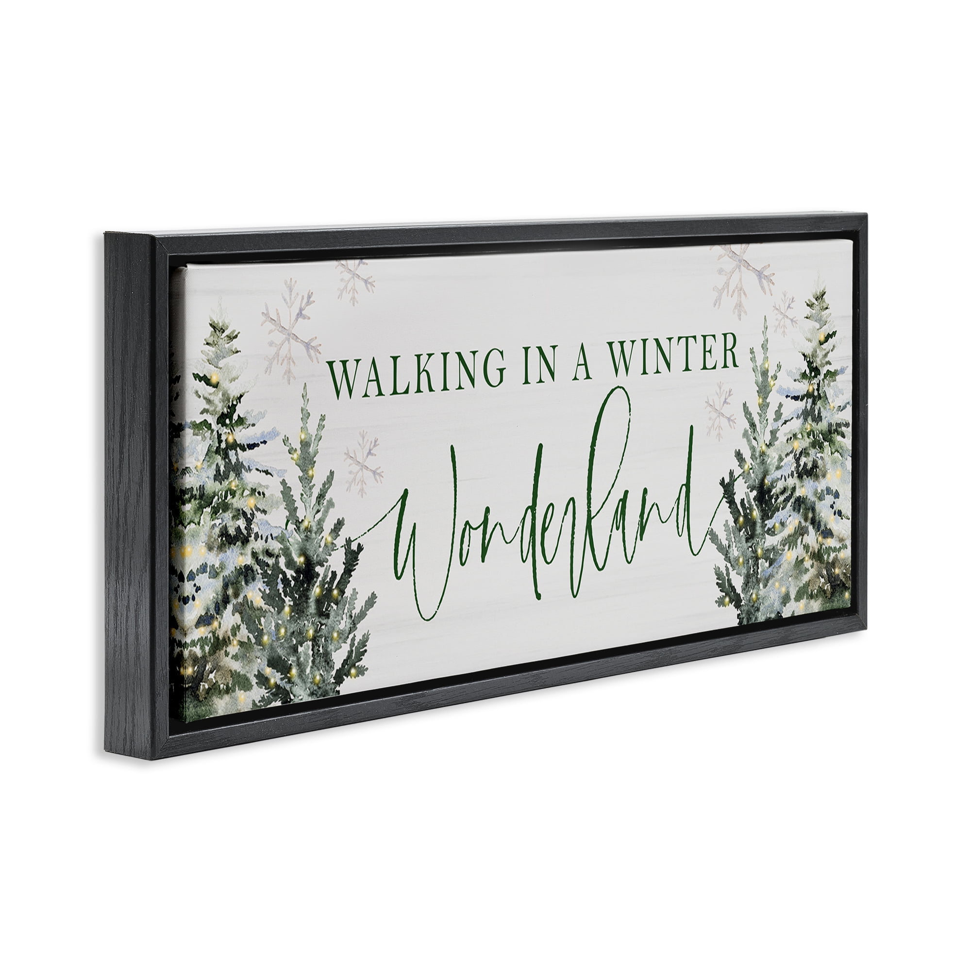 Stupell Industries Winter Wonderland Trees Typography Painting Black Floater Framed Canvas Art Print Wall Art, 25 x 11