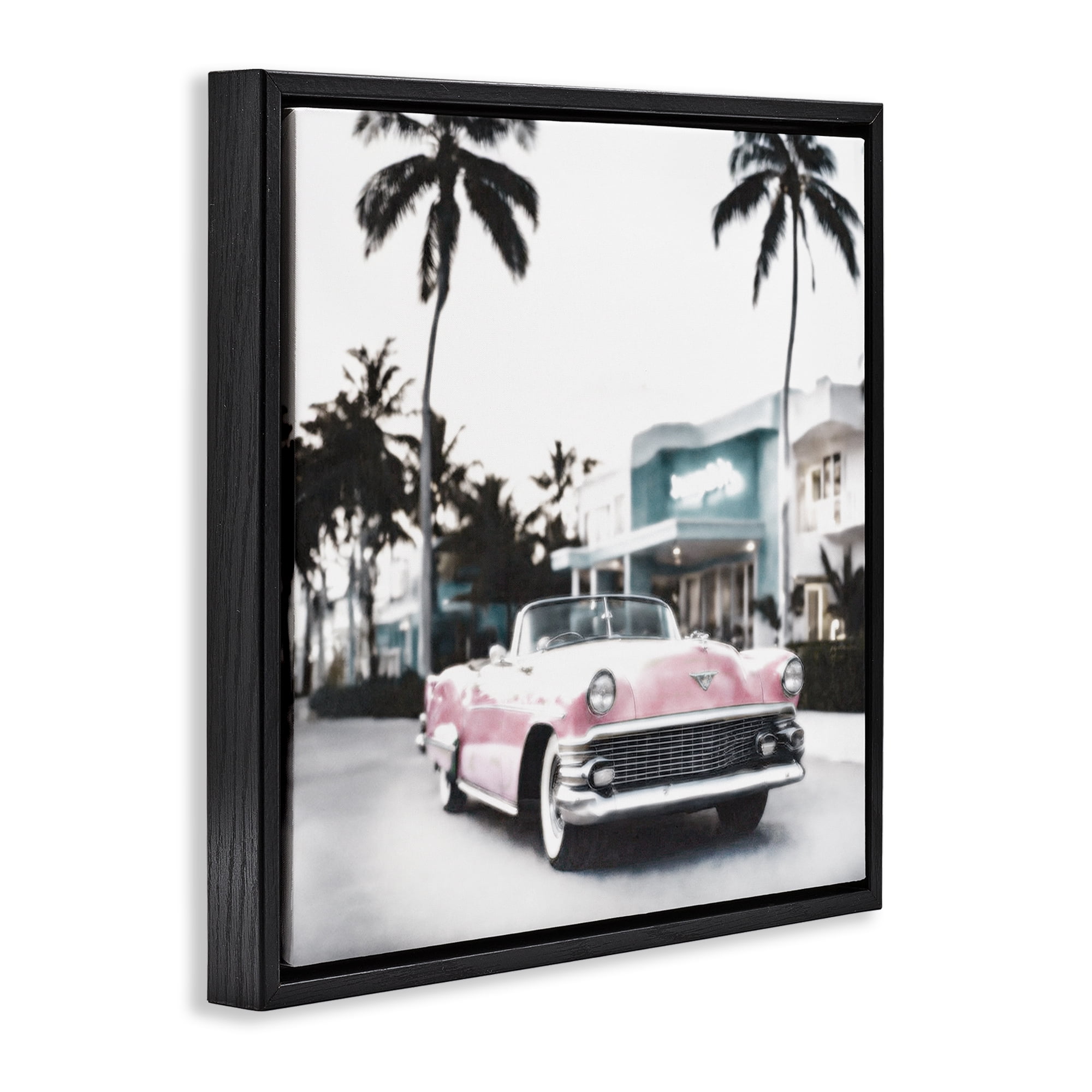 Stupell Industries Tropical Cruise Antique Car Transportation Painting Black Floater Framed Canvas Art Print Wall Art, 25 x 25