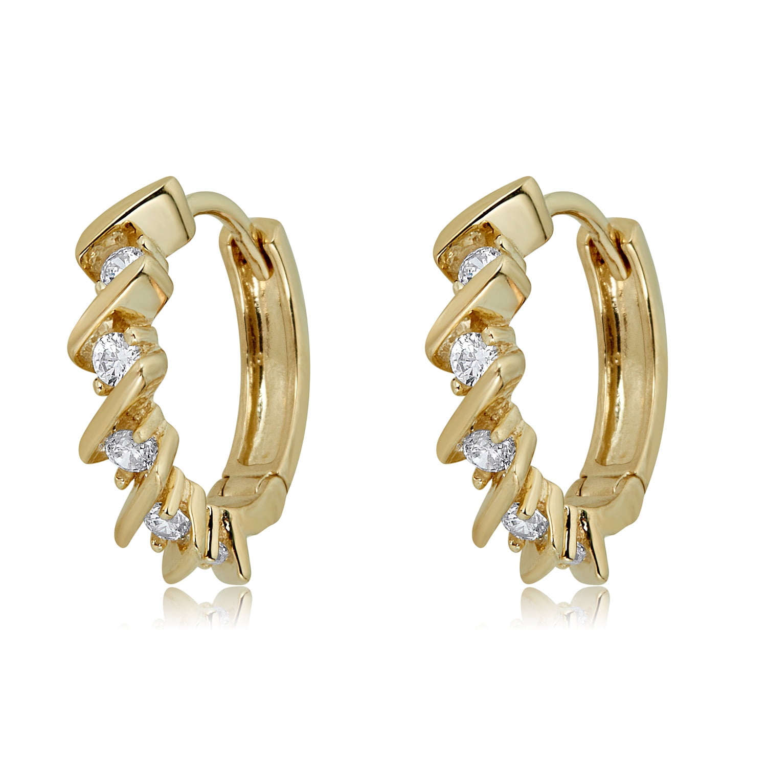 Jewels By Lux 14K Yellow Gold Cubic Zirconia CZ Huggie Endless Hoop Womens Earrings 13MM X 13MM 