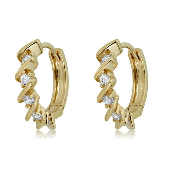 AVORA 10K Yellow Gold Simulated Diamond CZ 13mm Huggie Hoop Earrings