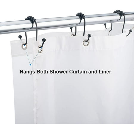 Tesnn Black Shower Hooks Double Hook Curtain Stainless Steel Heavy Duty Rings Rust Resistant For Bathroom Liner Rod Set Of 12 Canada Bathroom Shower Curtain Liner Rod, How To Do A Double Shower Curtain