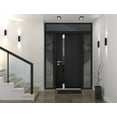 thumbnail image 3 of Front Exterior Prehung Steel Door / Cynex 6777 Black / 2 Side and Top Exterior Window / Stainless Inserts Single Modern Painted-W12+32+12" x H80+16"-Left-hand Outswing, 3 of 6