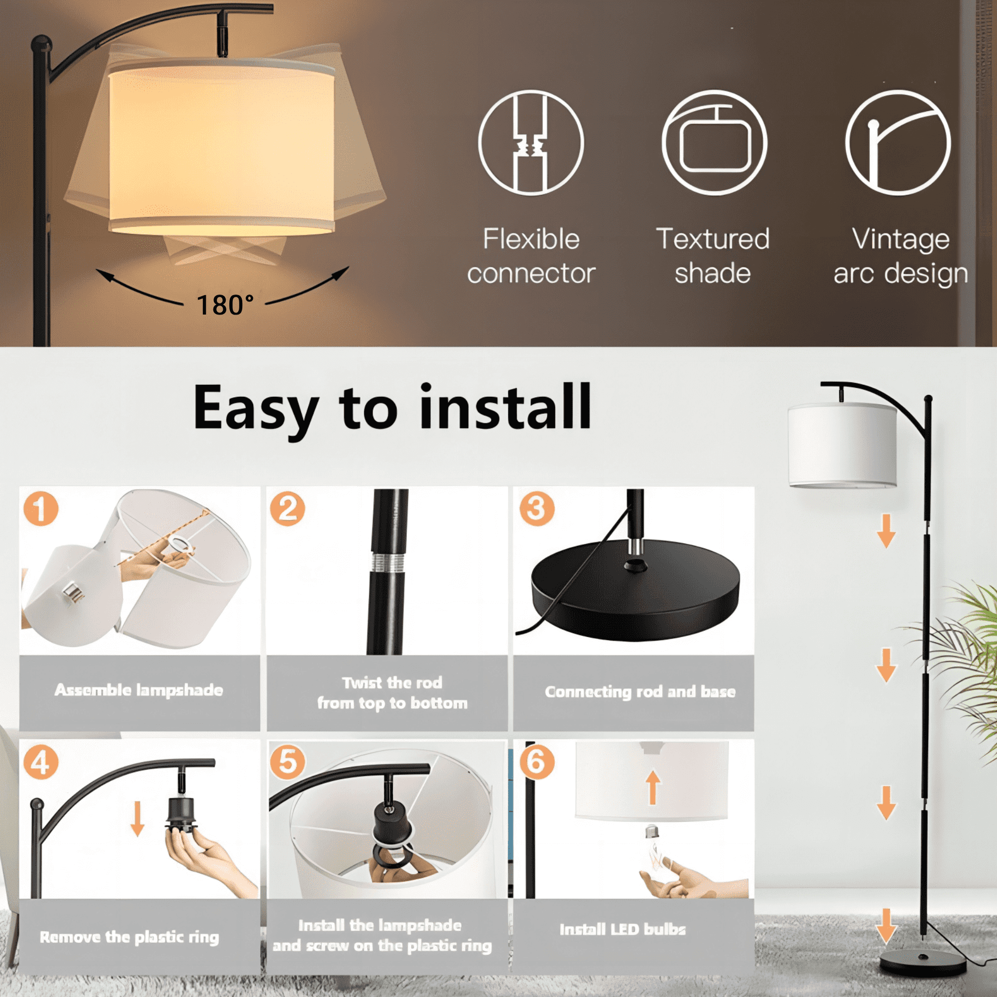 HadinEEon Floor Lamp, Standing Lamp Tall with Remote Control for Living Room, Bedroom, Office