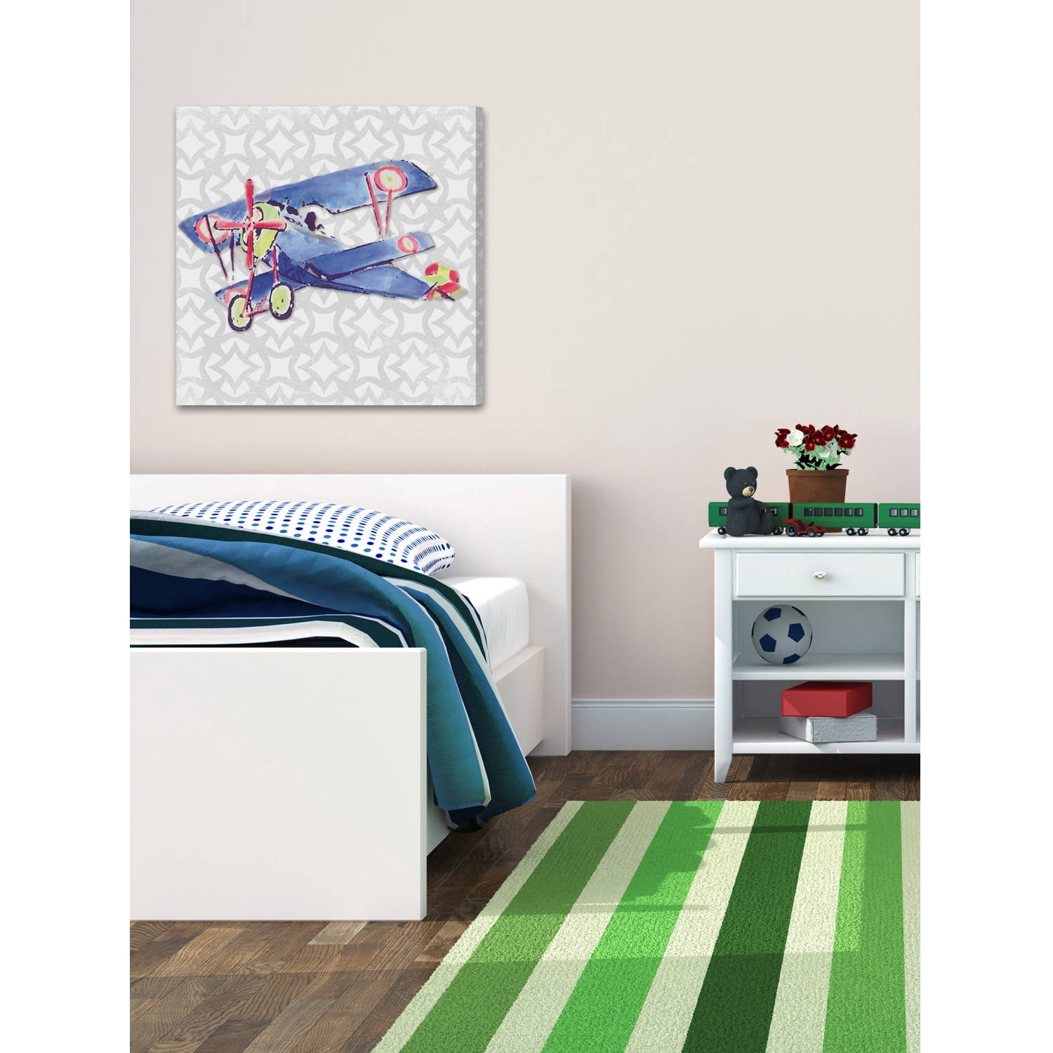Marmont Hill "Watercolor Biplane" by Reesa Qualia Painting Print on Wrapped Canvas