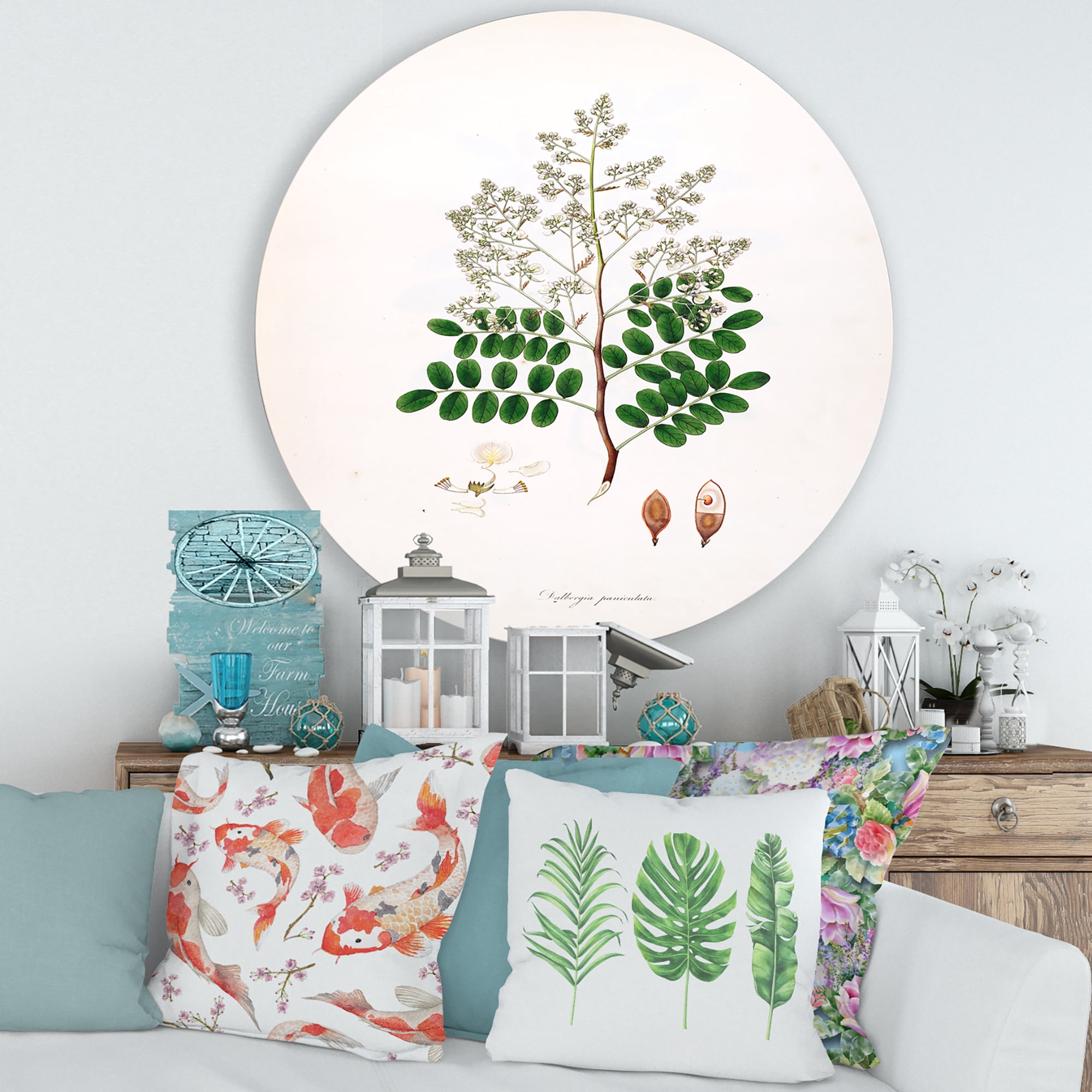 Designart 'Ancient Botanicals XII' Farmhouse Circle Metal Wall Art 29x29 - Disc of 29