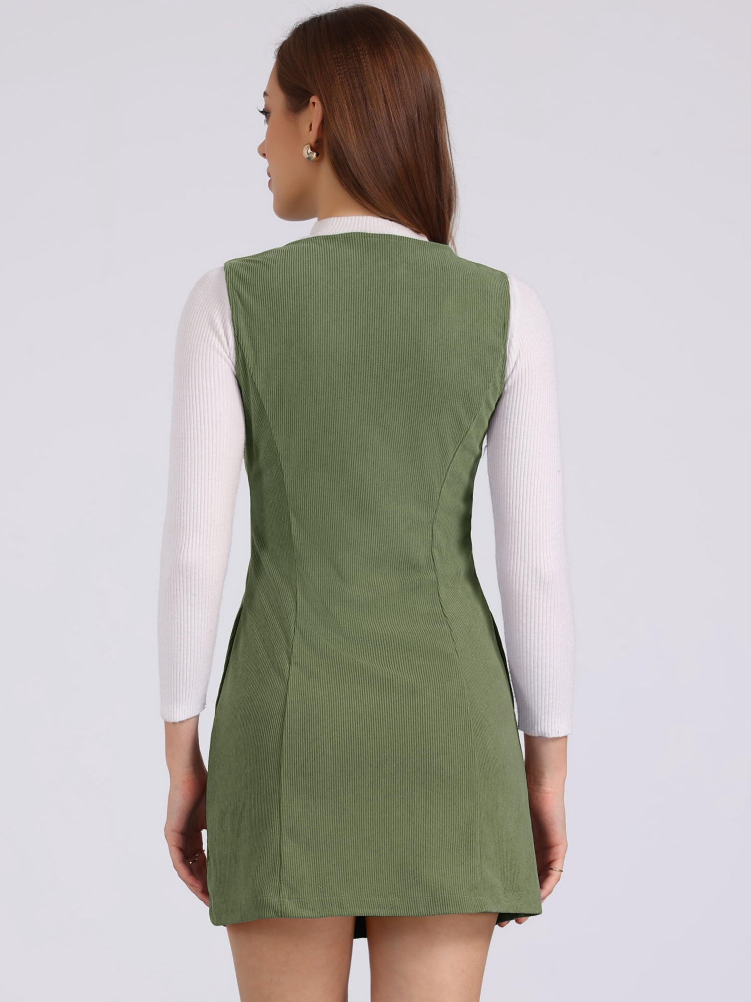 DARING DIVA Women's Stylish Corduroy Overall Scoop Neck Sleeveless Dress L Army Green