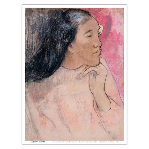 A Tahitian Woman with a Flower in Her Hair - From an Original Color Painting by Paul Gauguin c.1891 - Master Art Print (Unframed) 9in x 12in