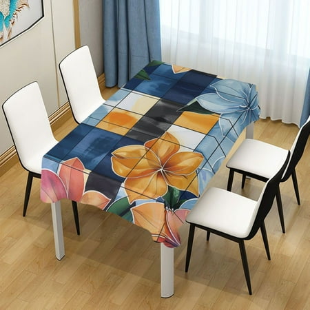 

ALAZA Flower on Checkered Grid Pattern Rectangle Tablecloth Tablecover Dinning Table Cloth 60 x90