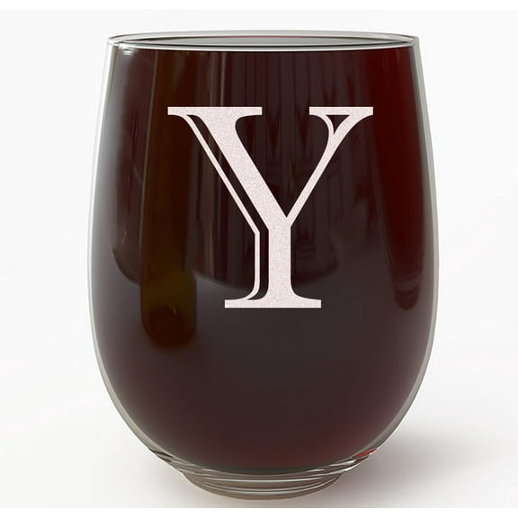 Monogram Etched 17oz Stemless Wine Glass (Letter Y) A-Z Personalized gifts for Women, Custom wine glasses, Monogrammed Birthday gift for Her Initial