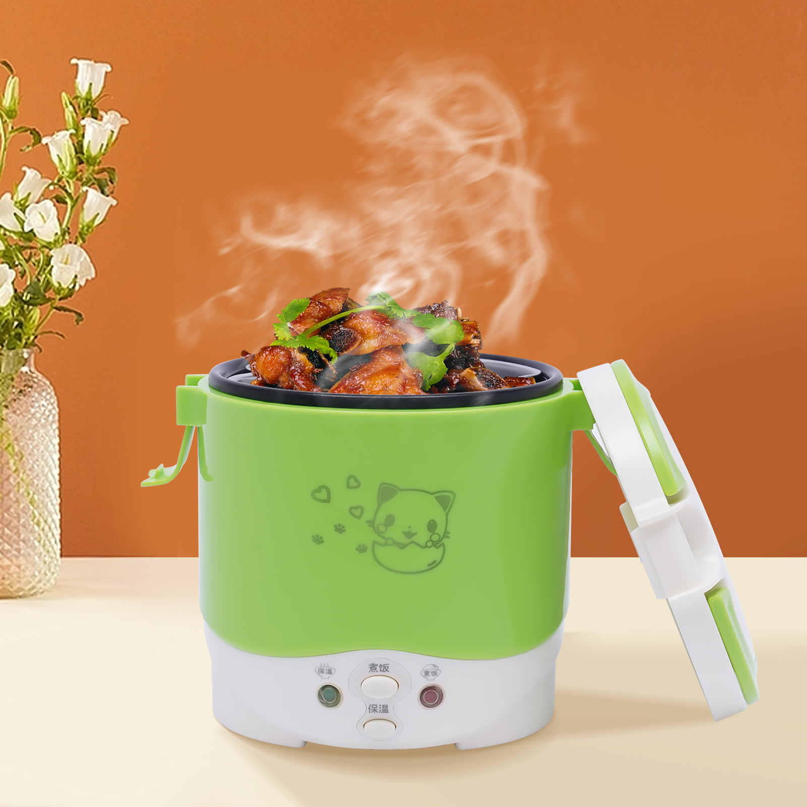 ZhdnBhnos 1 Cup Mini Rice Cooker Steamer 12V Portable Food Warmer Lunch Box  for Car Cooking for Soup Porridge Rice
