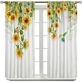 thumbnail image 2 of Sunflower Flower Blackout Curtains for Bedroom,Rustic Vintage Wood Panel Watercolour Nature Sunflower Plant Flower Bird Window Drapes Print for Girls Boys Living Room Kitchen 84x84in, 2 of 6