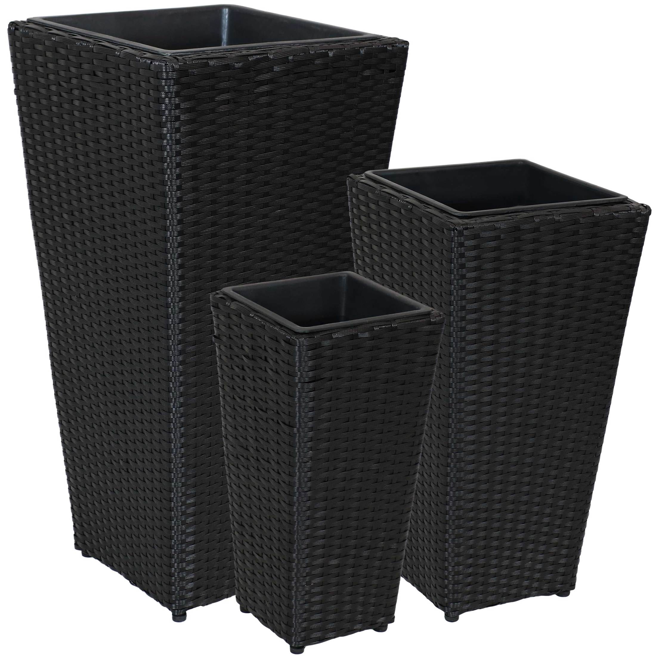 Sunnydaze Assorted Square Outdoor Black Rattan Planter with Liner 3-Count
