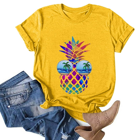 t shirts for women casual pineapple printing shirts round neck short sleeve tee tops tunic blouse