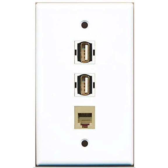RiteAV - 2 Port USB A-A and 1 Port Phone RJ11 RJ12 Beige Wall Plate